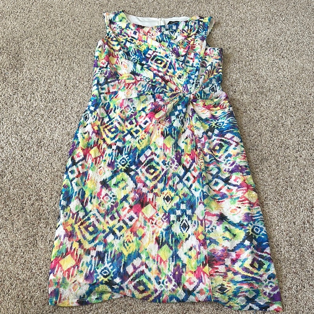 Ellen Tracy Pink Yellow Sheath Midi Dress